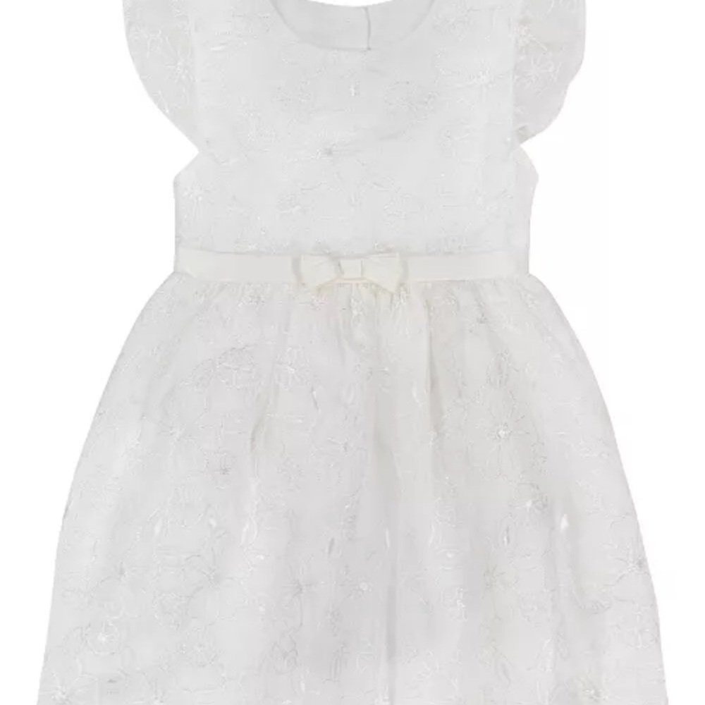 Blueberi Boulevard White Embroidered Flutter Sleeve Kids Formal Dress